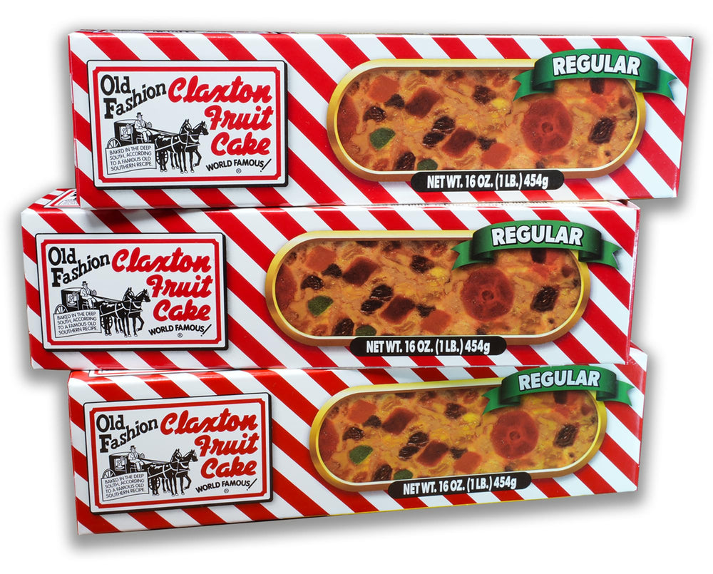 Claxton Fruit Cake regular 3lb loaf with golden raisins and candied fruits for holiday gifting.