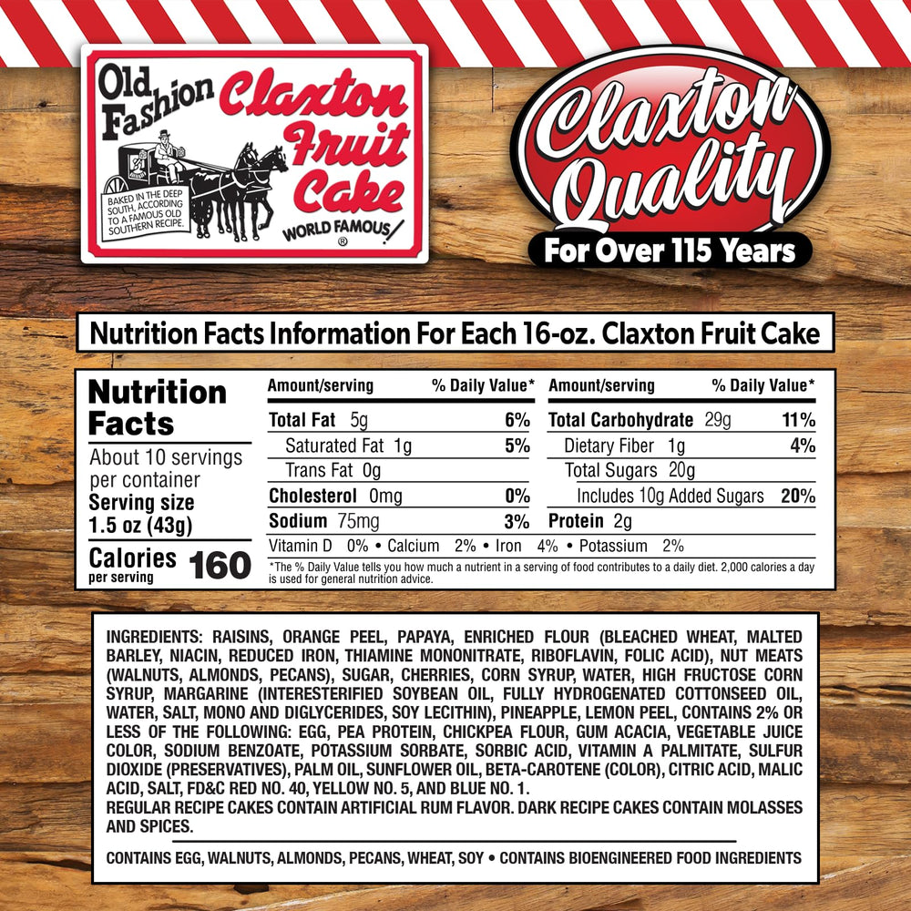 Two 1 lb dark recipe cakes individually wrapped to preserve freshness