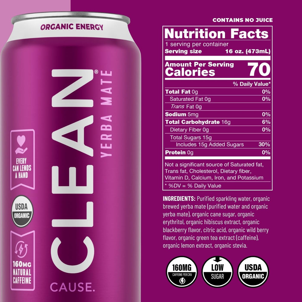 Close-up of CLEAN CAUSE 12-pack case for yerba mate