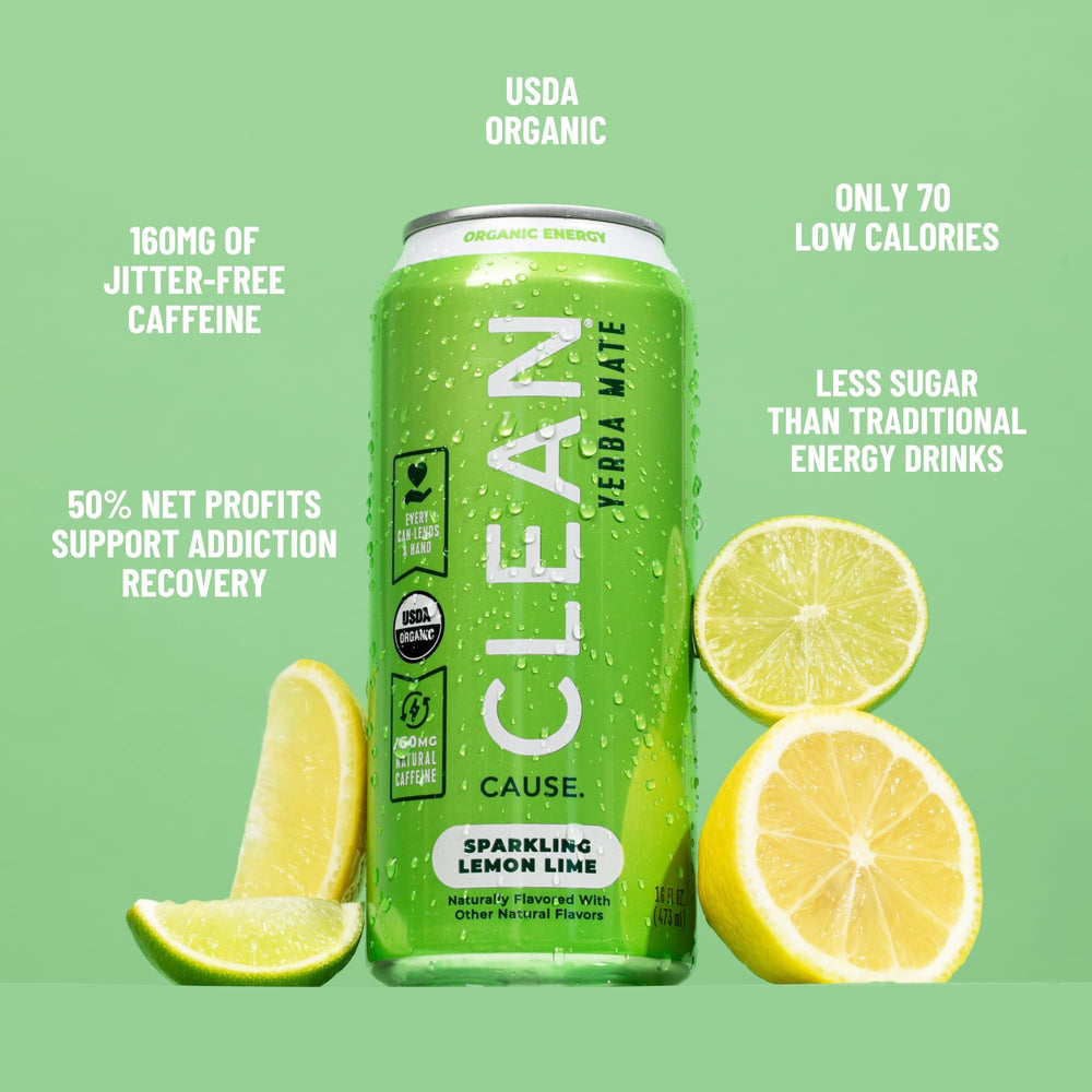 CLEAN CAUSE can displays 160mg caffeine from natural yerba mate.