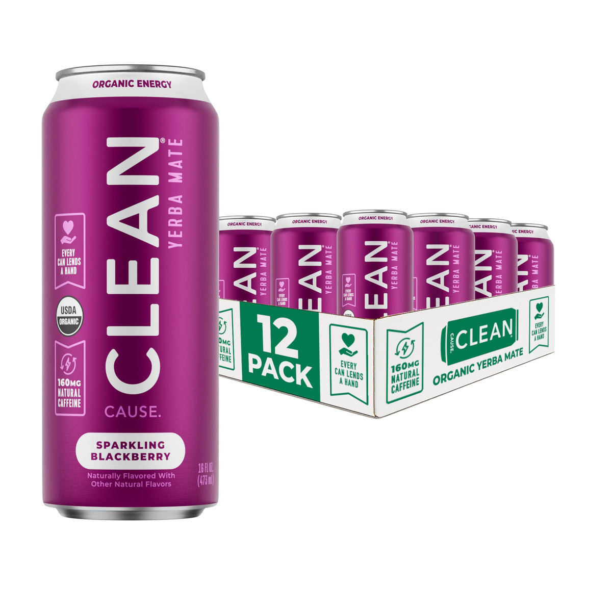 Clean Cause blackberry yerba mate sparkling can with crisp flavor and aromatic notes.