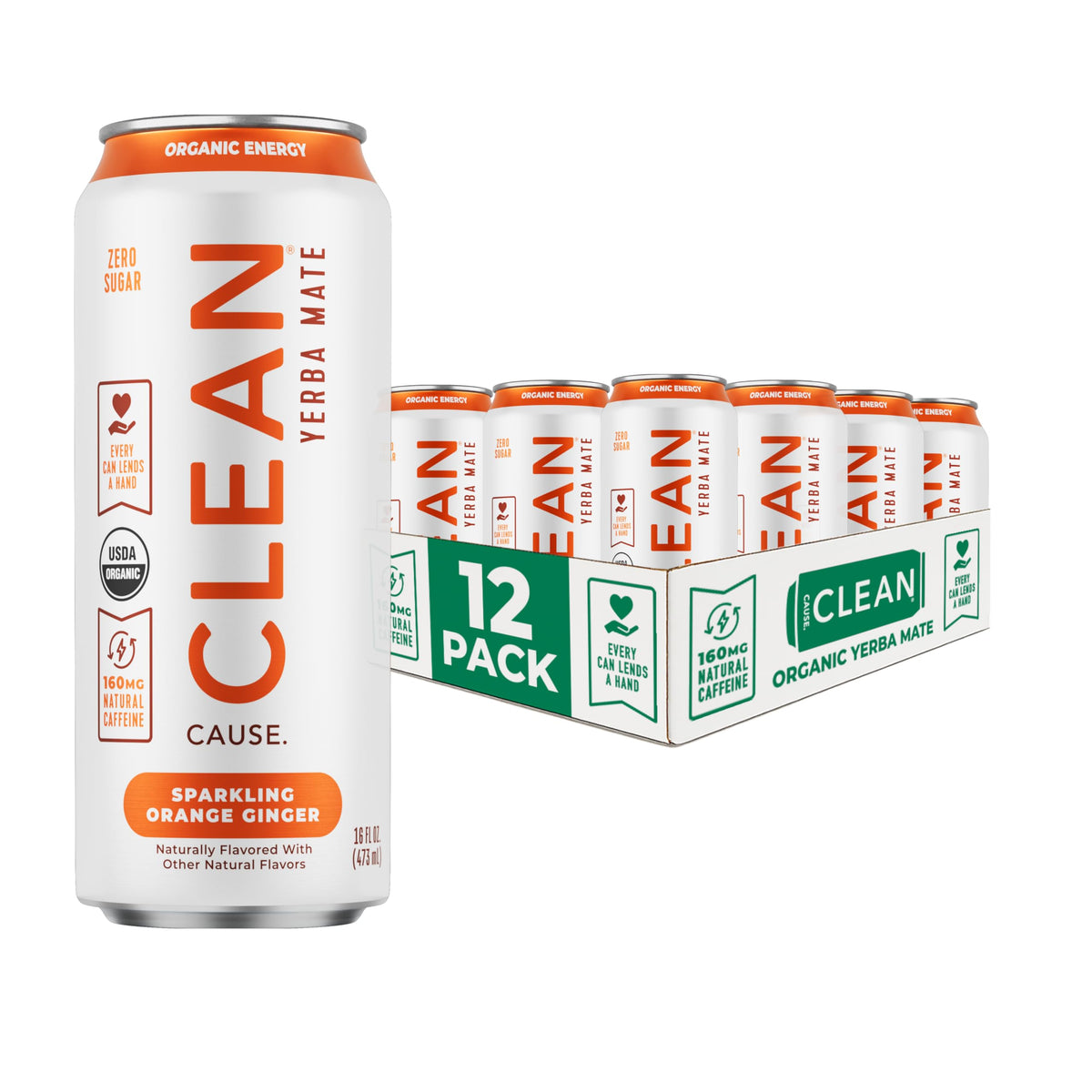 Clean Cause orange-ginger yerba mate can with fizz for focused daytime energy