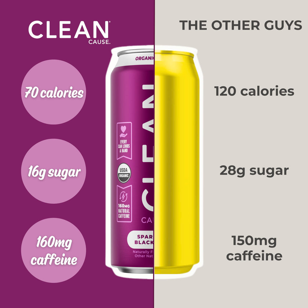 Close-up of CLEAN CAUSE sparkling can for energy and refreshment