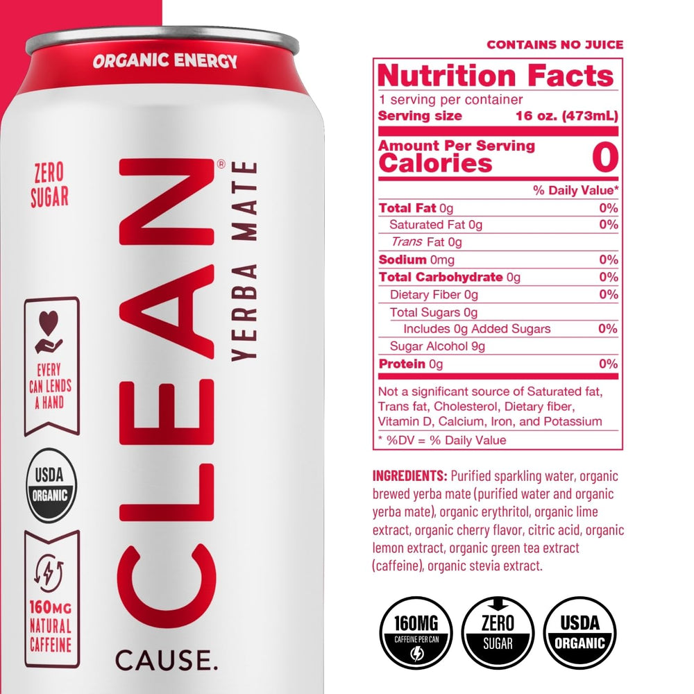 CLEAN CAUSE Sparkling Yerba Mate pouring into a glass for a refreshing pick me up
