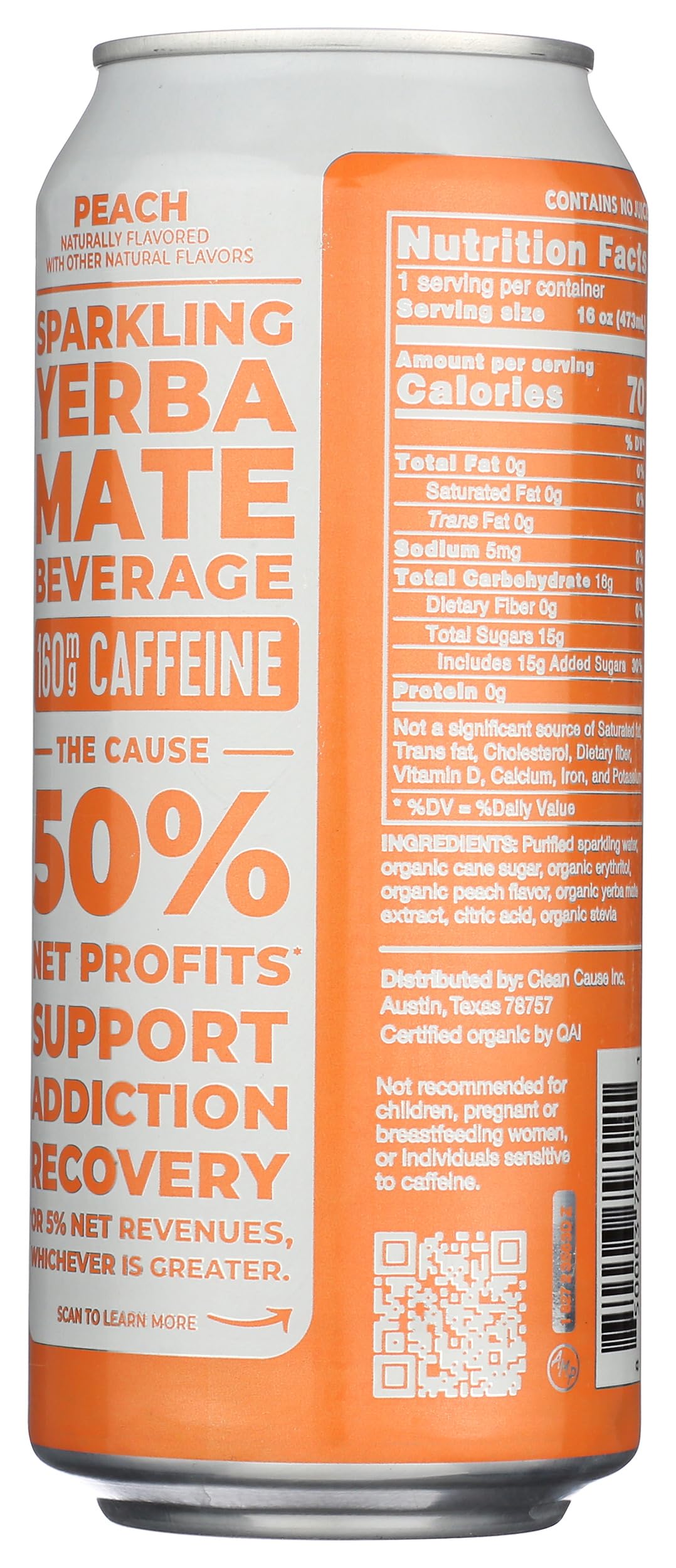 Clean Cause Yerba Mate Energy Drink Peach glass presents peach-forward flavor