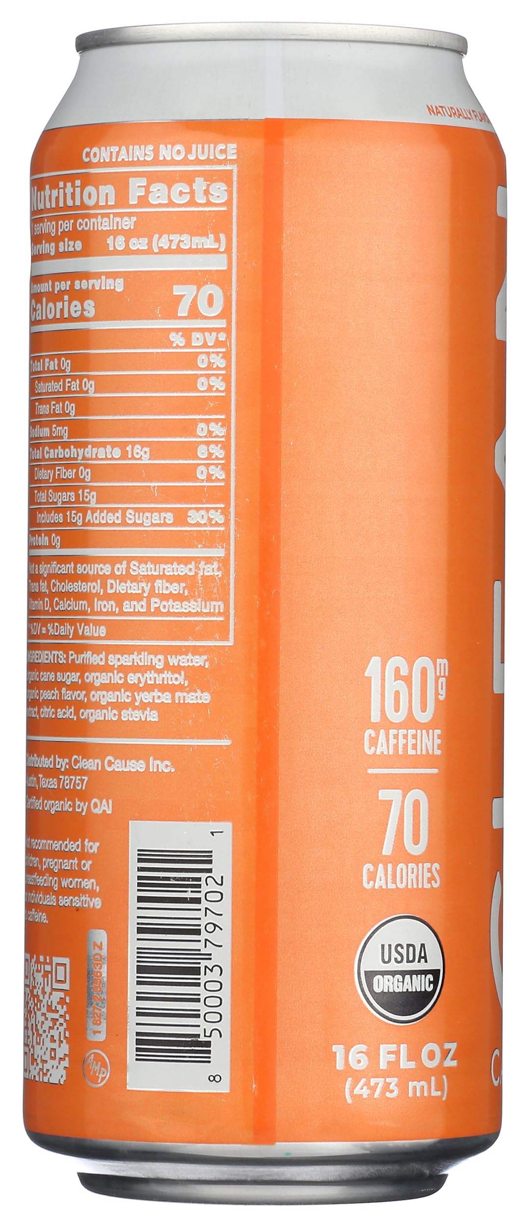 Clean Cause Yerba Mate Energy Drink Peach ingredients hint at clean energy