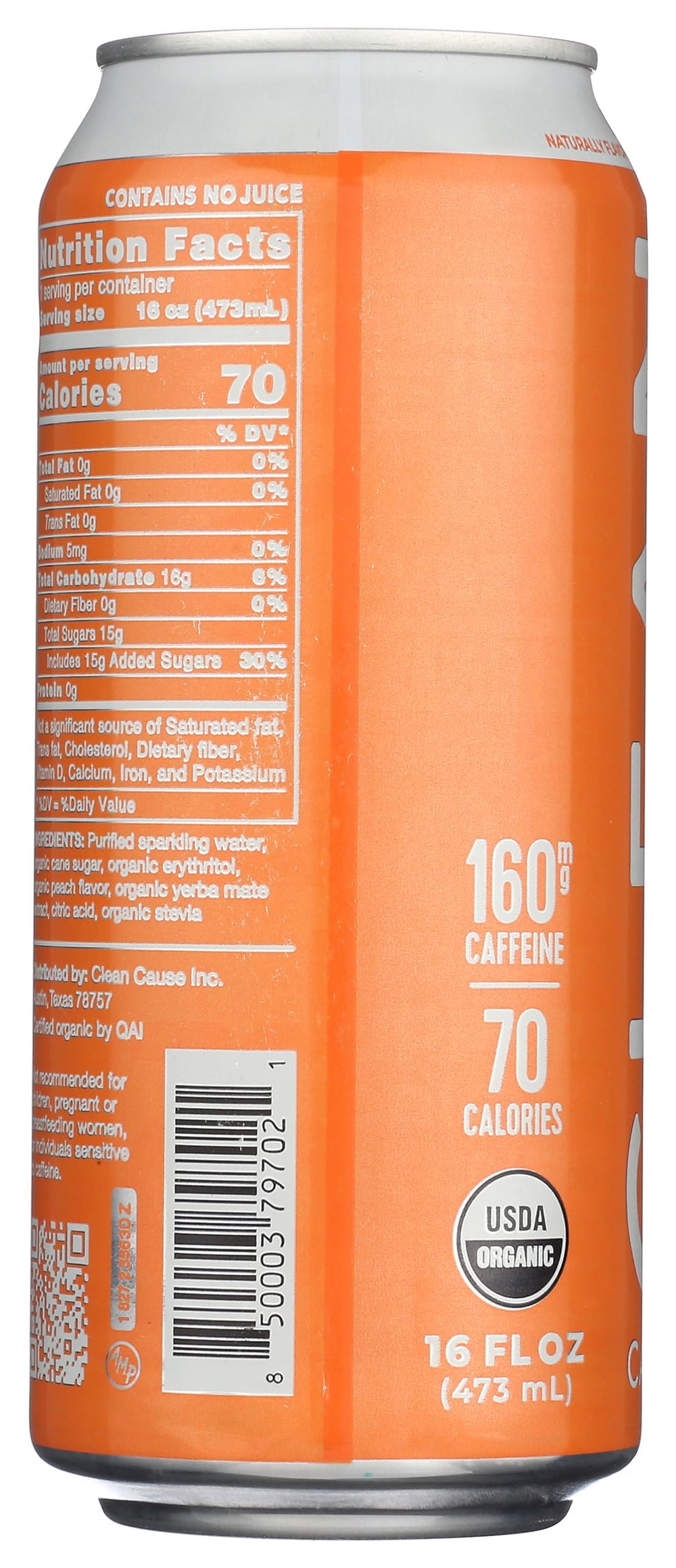 Clean Cause Yerba Mate Energy Drink Peach ingredients hint at clean energy