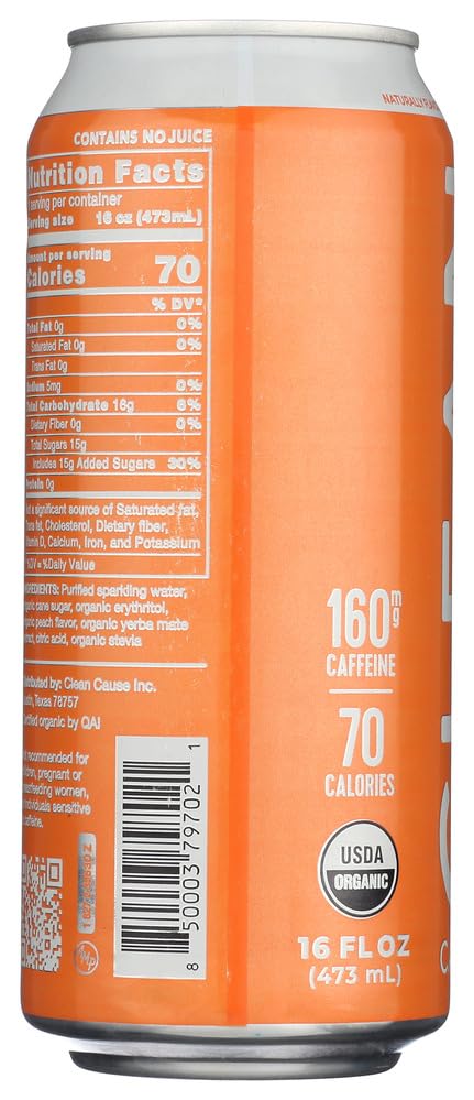 Clean Cause Yerba Mate Energy Drink Peach chilled serves a lively pick-me-up