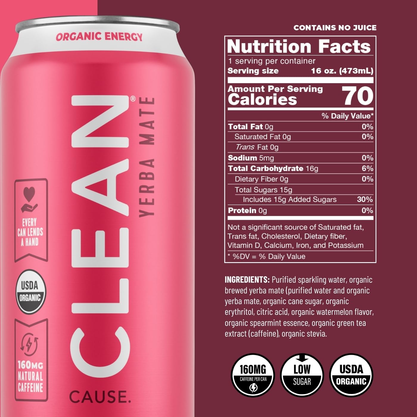 CLEAN CAUSE yerba mate pour into glass highlights ready-to-drink energy option.