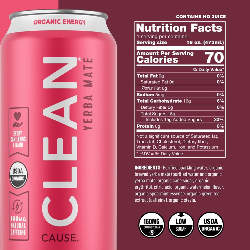 CLEAN CAUSE yerba mate pour into glass highlights ready-to-drink energy option.