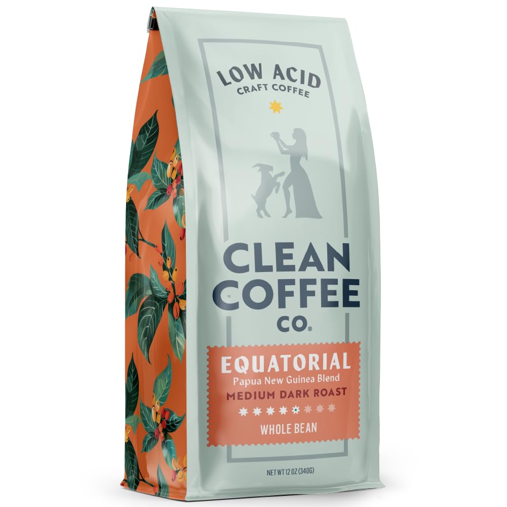 Clean Coffee Co. Papua New Guinea bag showing a low-acid blend for gentle mornings.