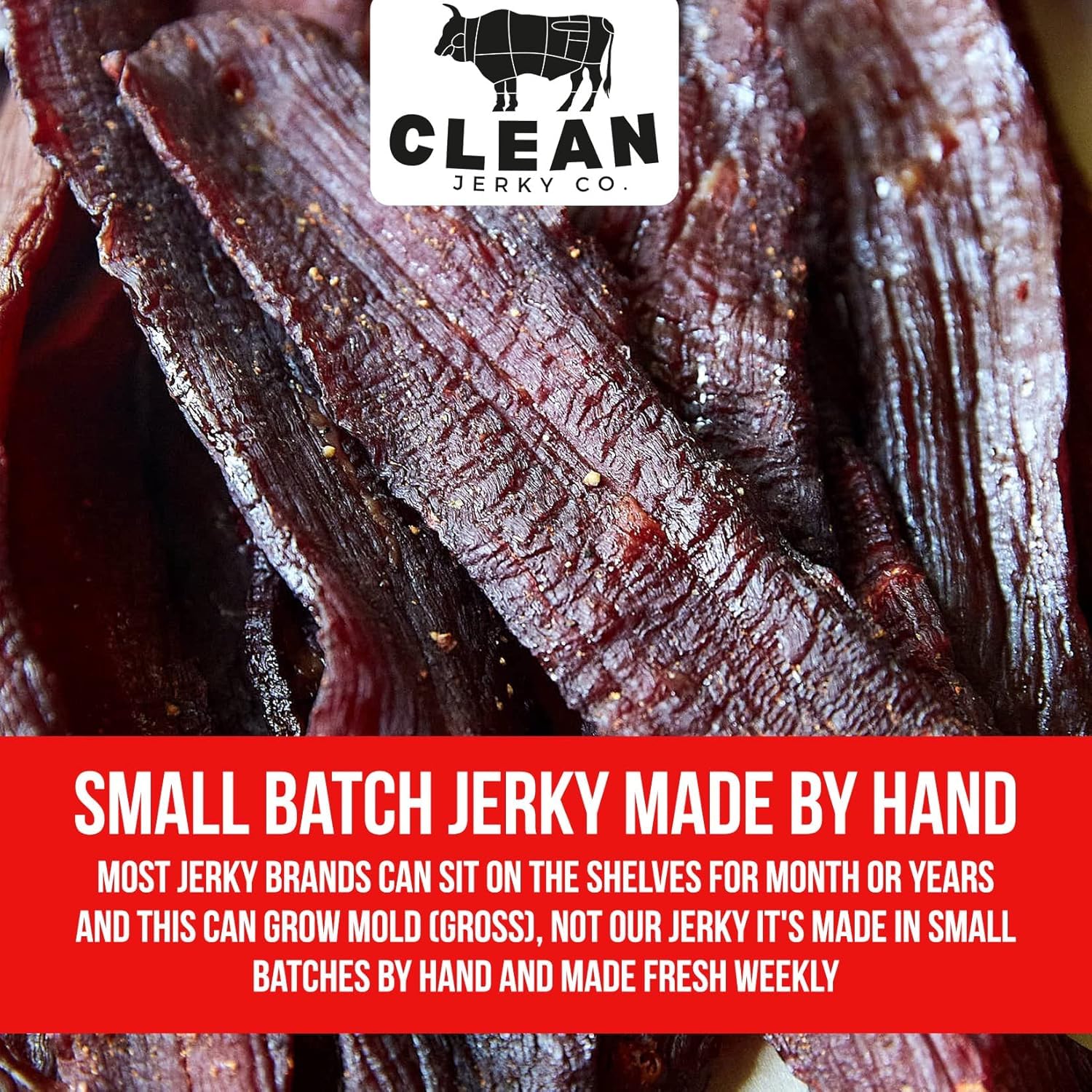 Clean Jerky Co compact jerky bag on countertop for quick snack
