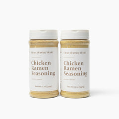 Clean Monday Meals chicken ramen seasoning jar shows clean-label ingredients and flavor depth