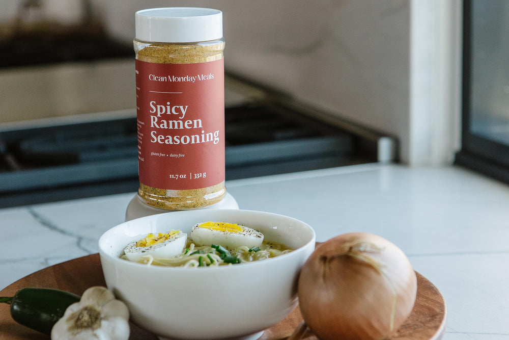 Clean Monday Meals ramen resealable containers, keeps seasoning fresh.