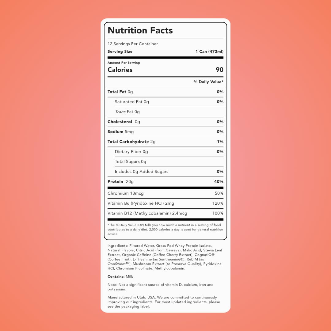 Close-up of Clean Simple Eats Clear Protein + Energy Peach label highlighting clean ingredients