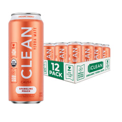 Clean Cause low calorie peach yerba mate cans offer refreshing sparkling energy