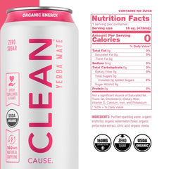 CLEAN CAUSE USDA Organic label on ingredients emphasizes plant-based energy.