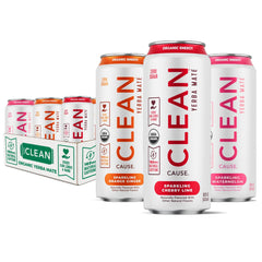 CLEAN CAUSE zero sugar yerba mate cans for convenient energy with organic ingredients.
