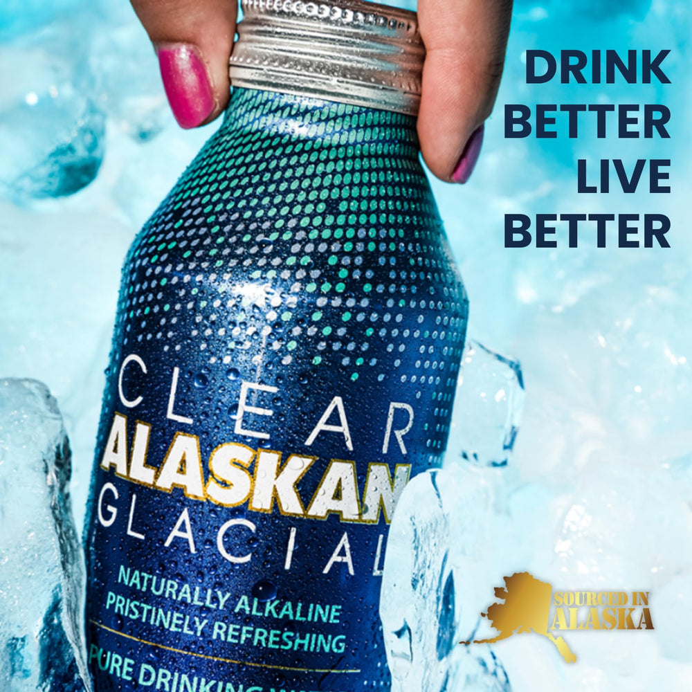 Clear Alaskan Glacial aluminum bottle closeup emphasizes durable, reusable design