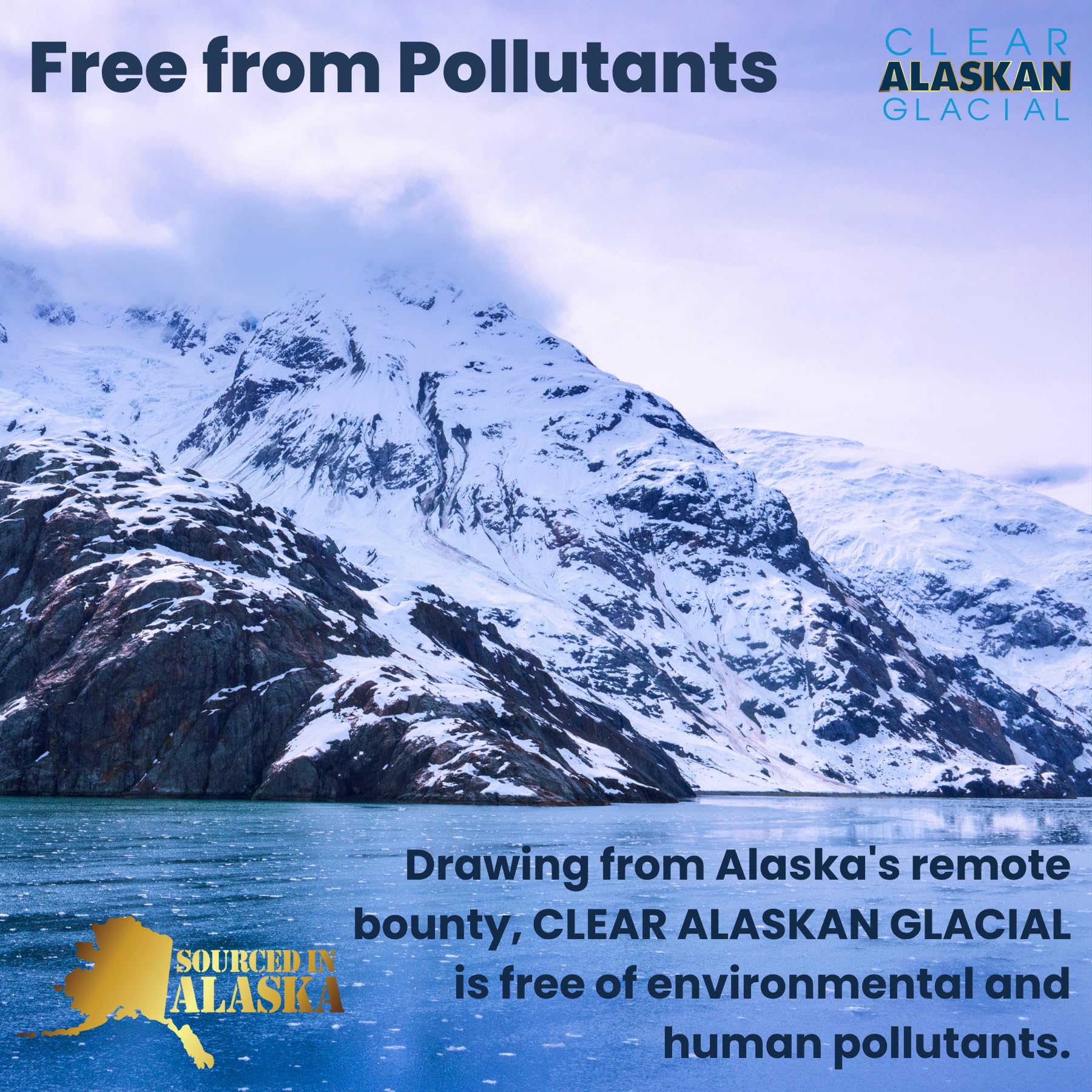 Clear Alaskan Glacial sustainable packaging highlights aluminum and reduced plastic use