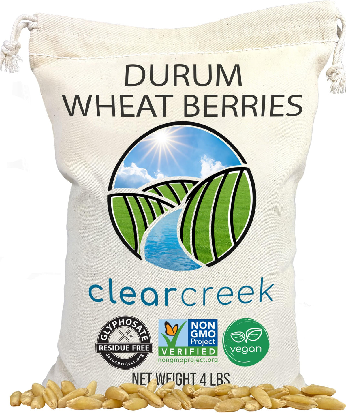 Clear Creek durum wheat berries 4 lb ready to mill into semolina flour.