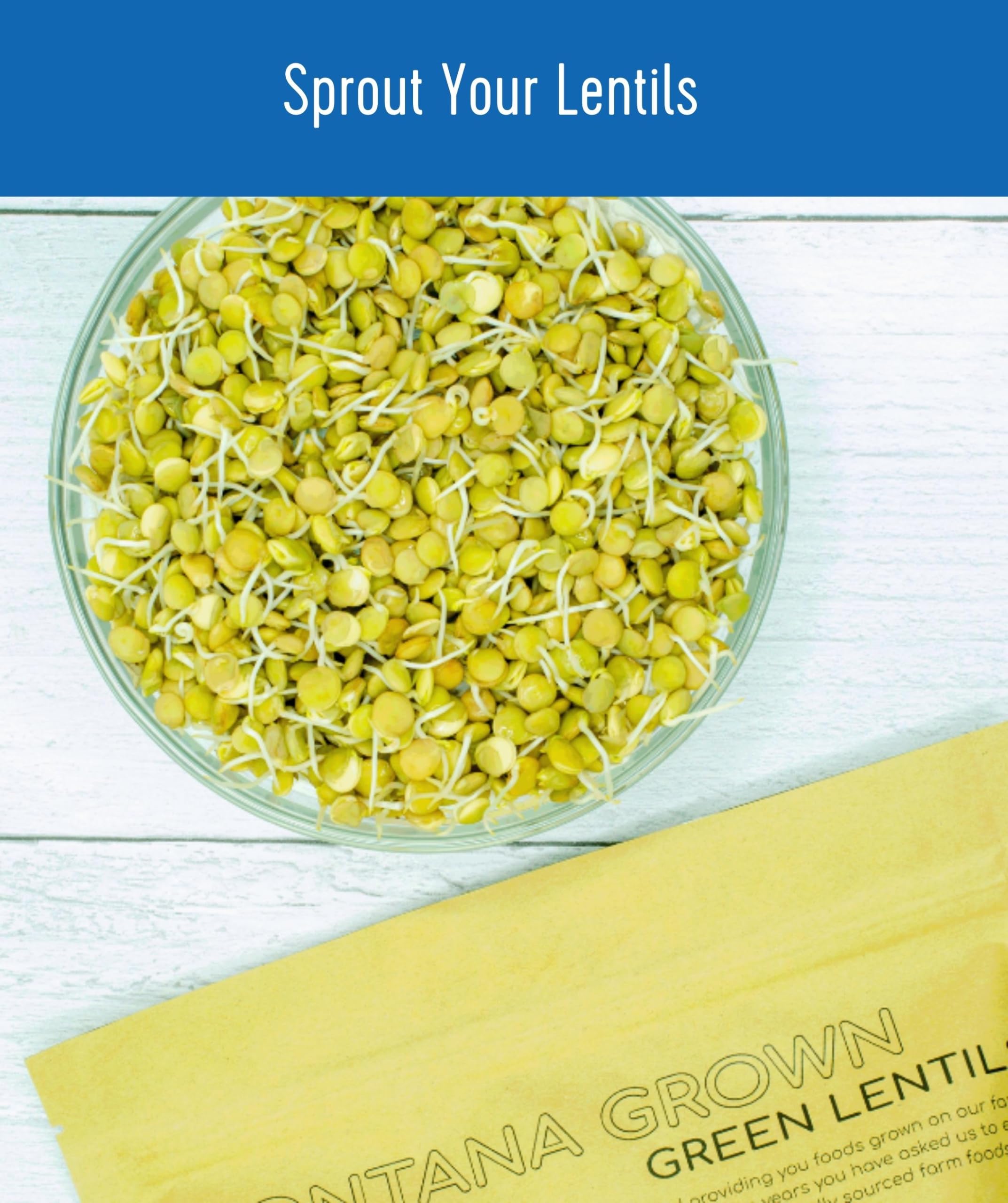 CLEAR CREEK Green Lentils kitchen scene suggests long shelf life.