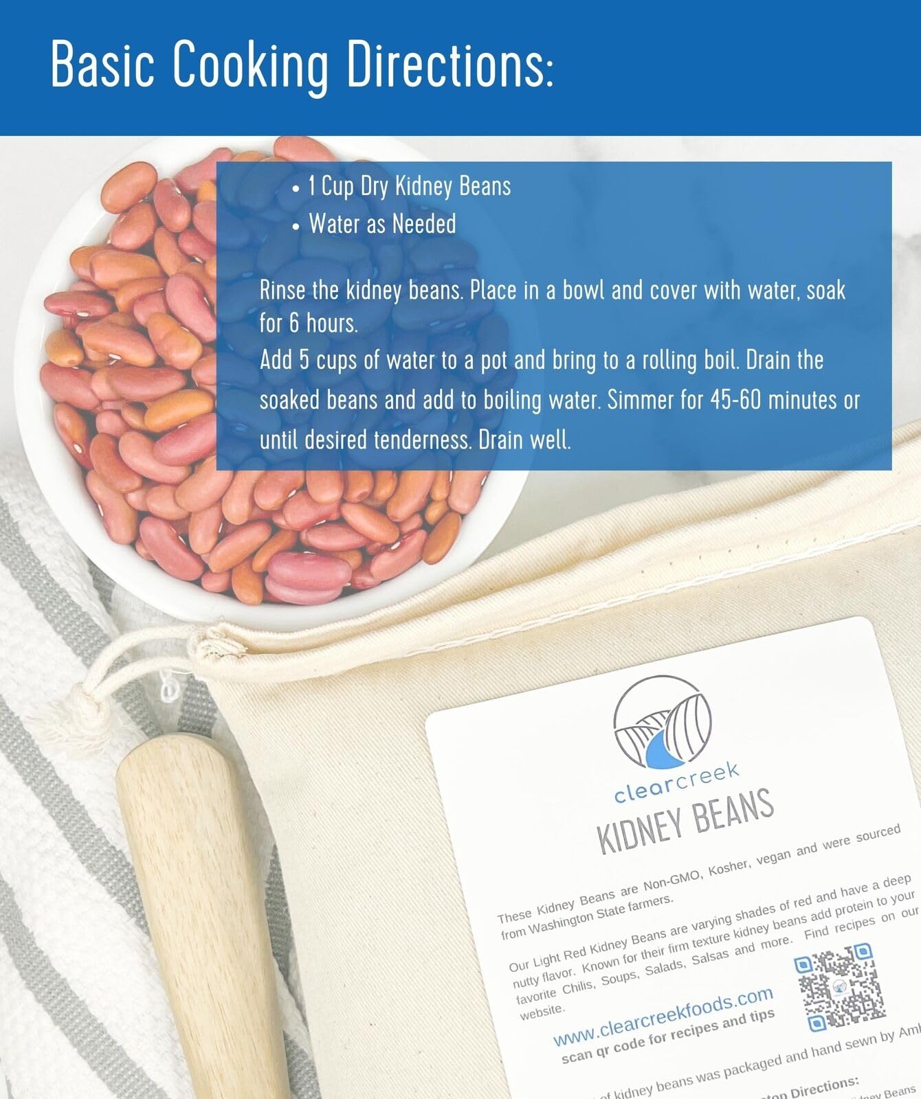 Clear Creek kosher vegan kidney beans 4lb ideal for everyday recipes.