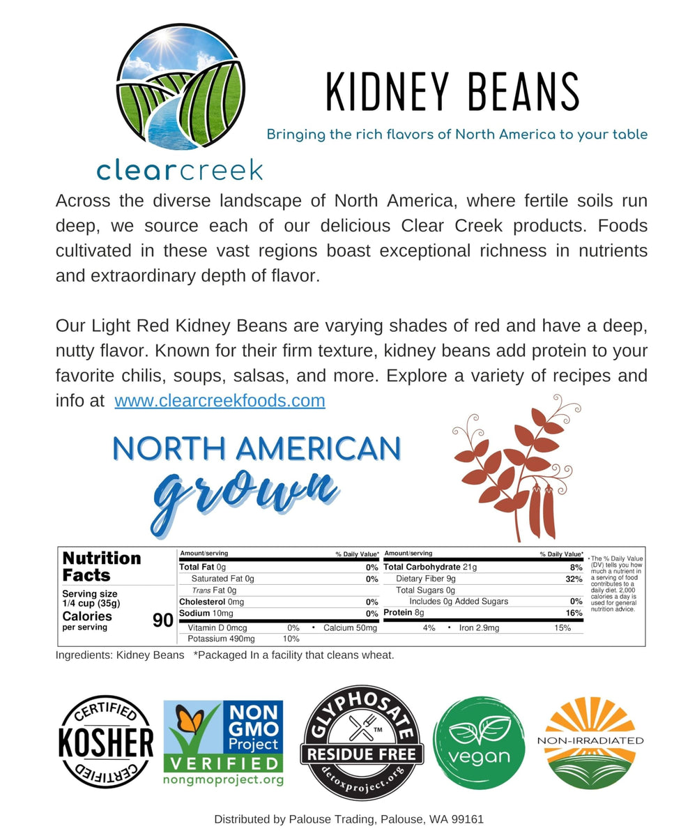 Clear Creek long-shelf-life kidney beans 4lb for pantry stability.