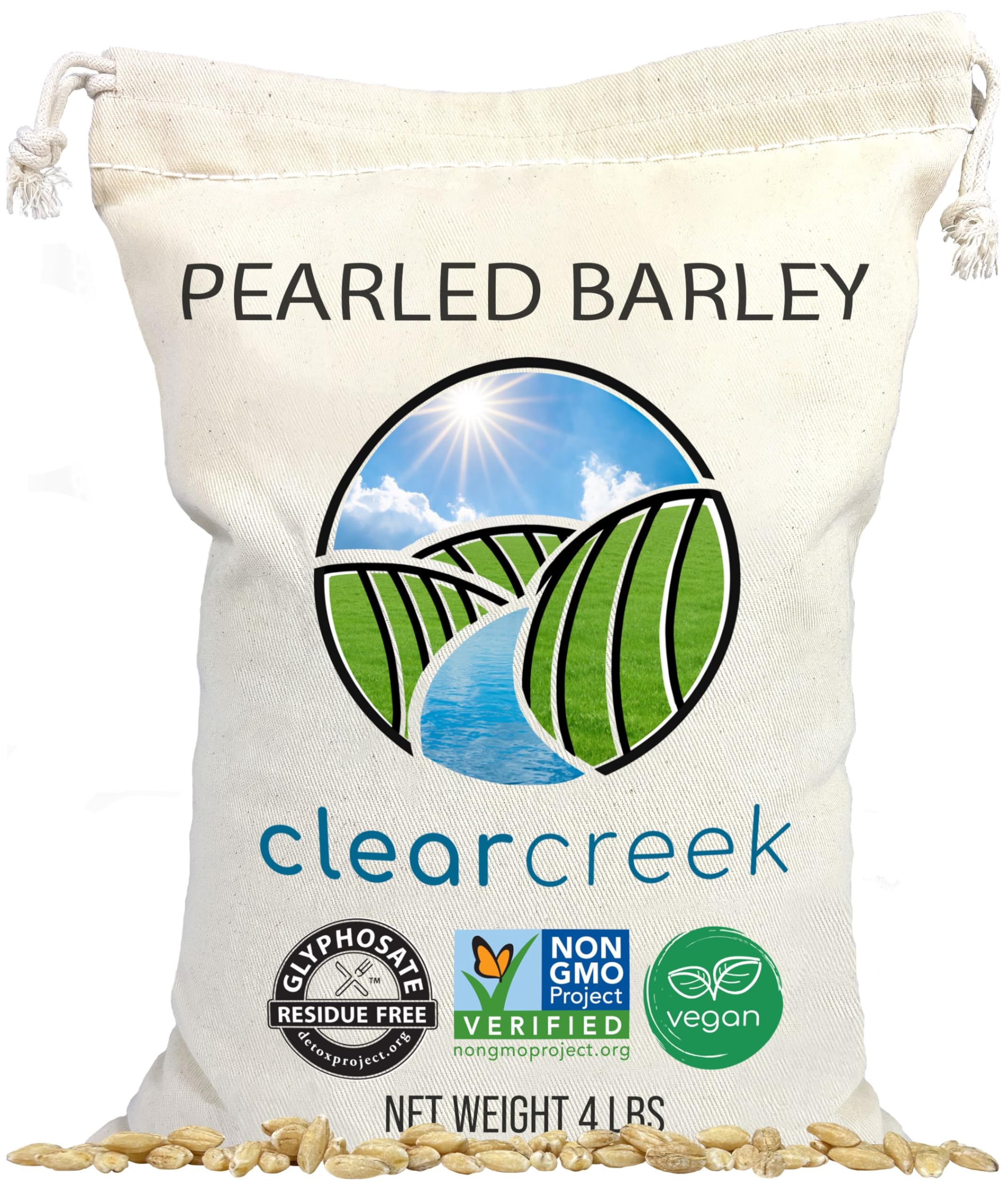 CLEAR CREEK Pearl Barley in drawstring bag for pantry-friendly storage