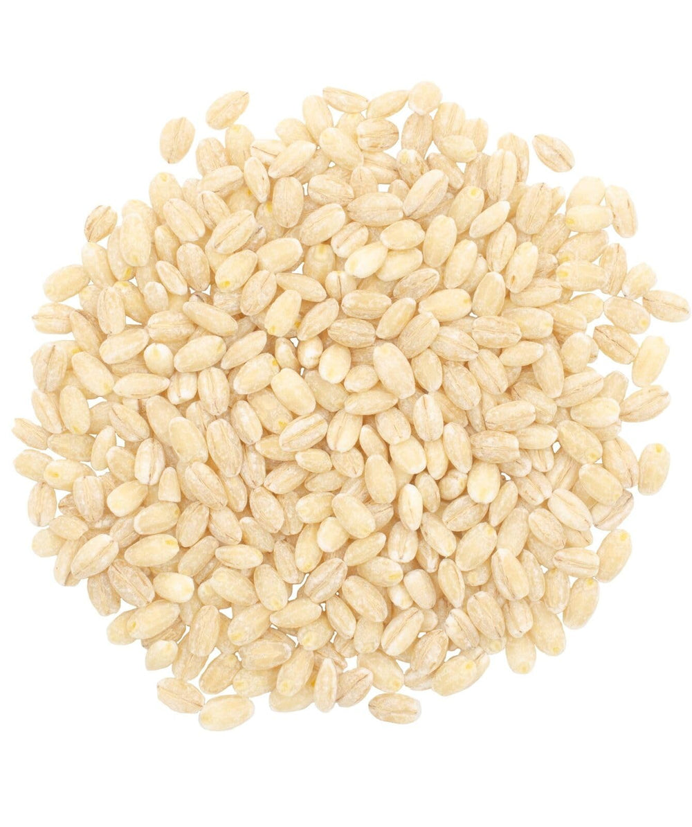 CLEAR CREEK Pearl Barley packaging highlights non-GMO, kosher, vegan features