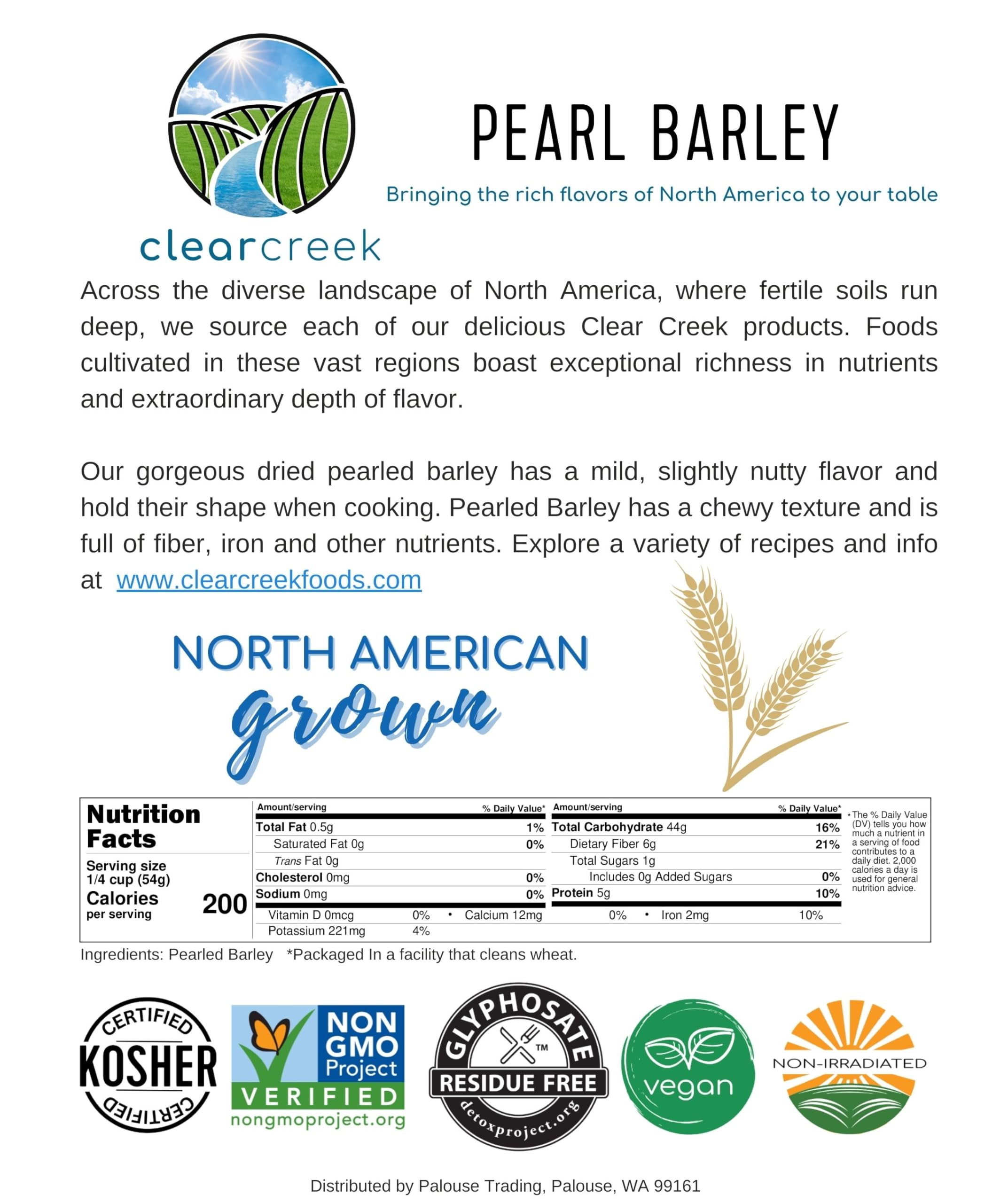 CLEAR CREEK Pearl Barley raw ingredient for soups and stews