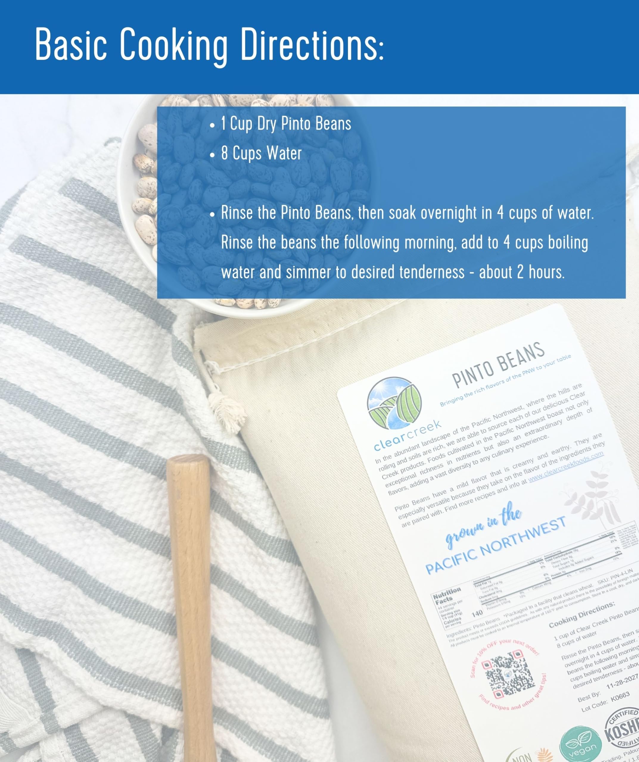 Clear Creek Pinto Beans plant-based packaging emphasizes eco-friendly design