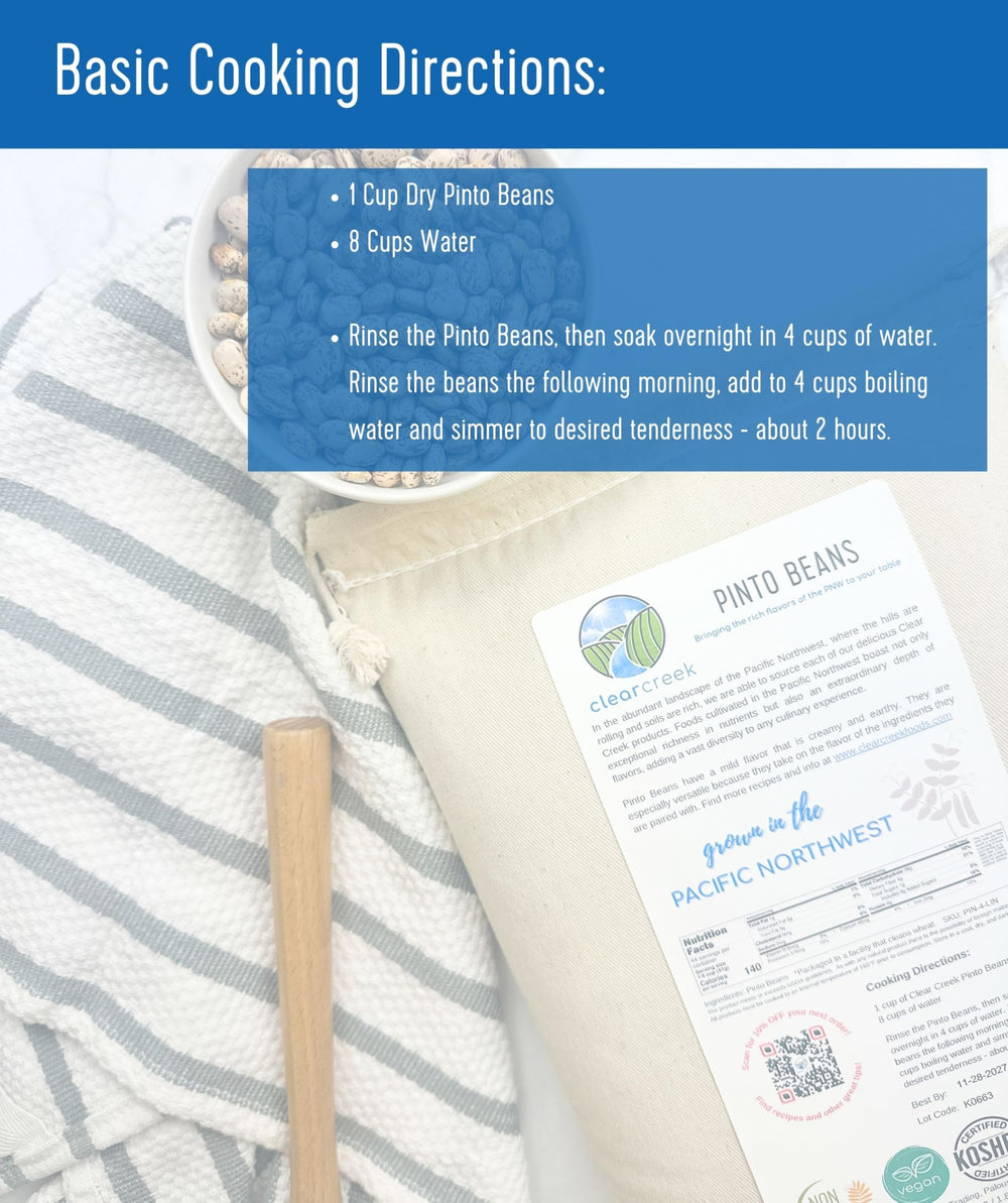 Clear Creek Pinto Beans plant-based packaging emphasizes eco-friendly design