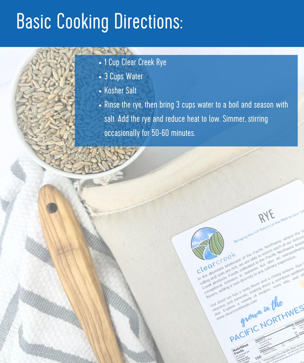 Clear Creek rye berries nutrient-density shown for fiber-rich breads and hearty dishes.