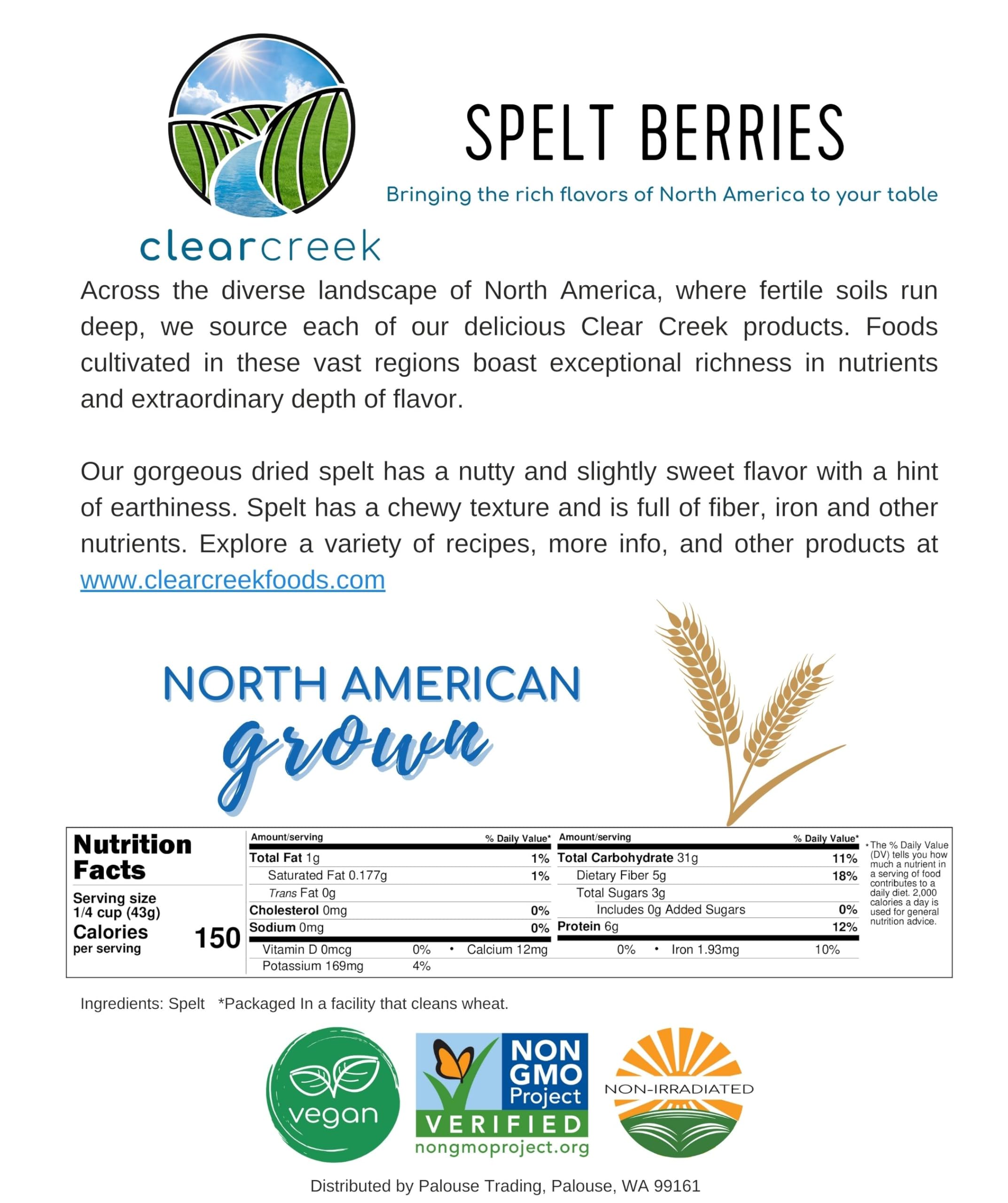 CLEAR CREEK Spelt Berries bowl-ready dishes showcase chewy, nutty grain versatility