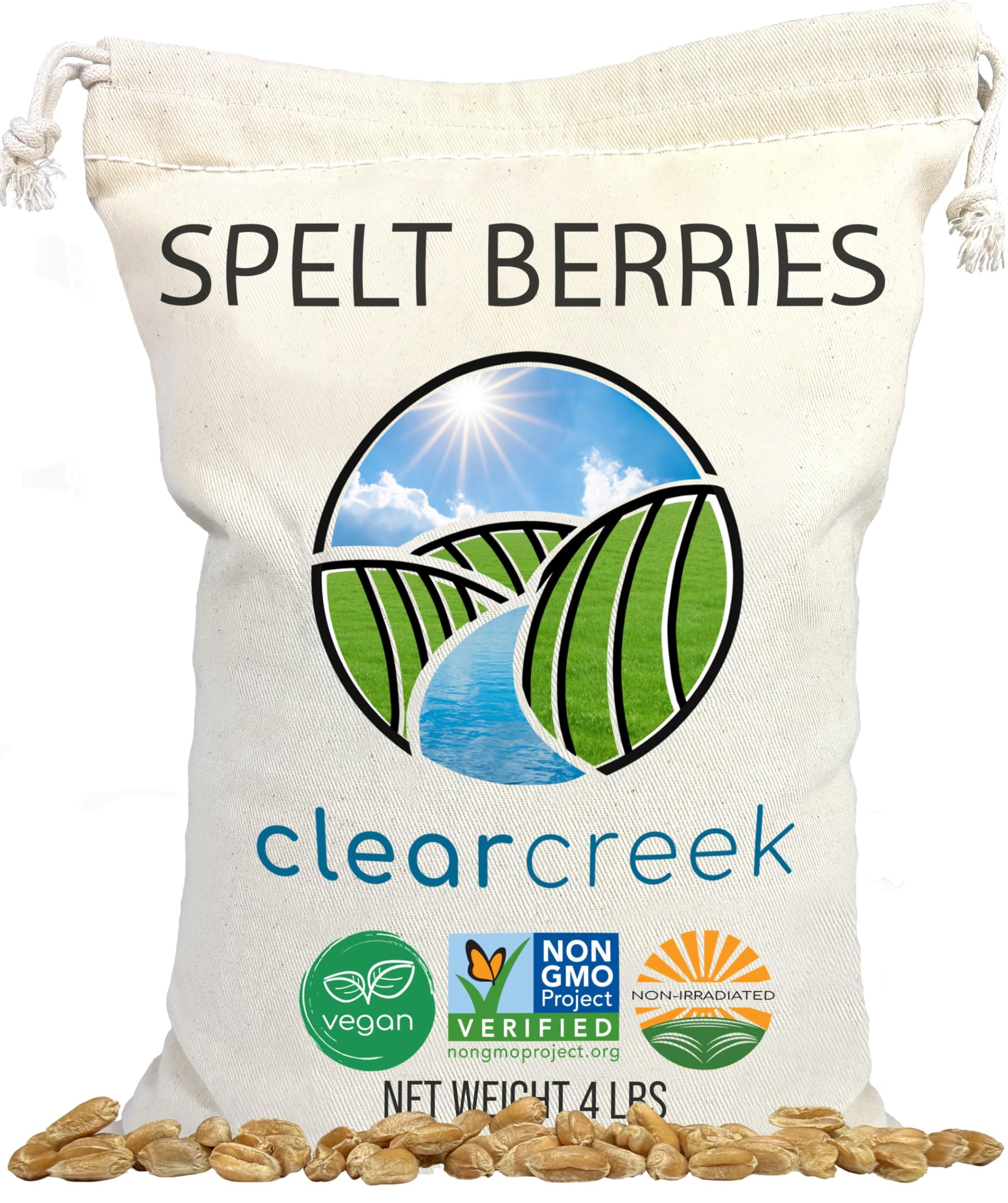 CLEAR CREEK Spelt Berries packaging from a Washington family farm highlighting origin and sustainability