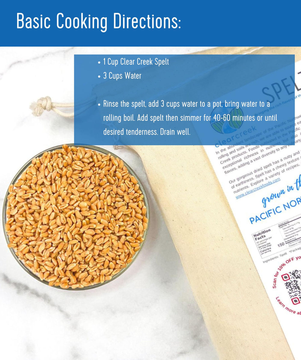 CLEAR CREEK Spelt Berries pour demonstrates easy measuring and versatile use