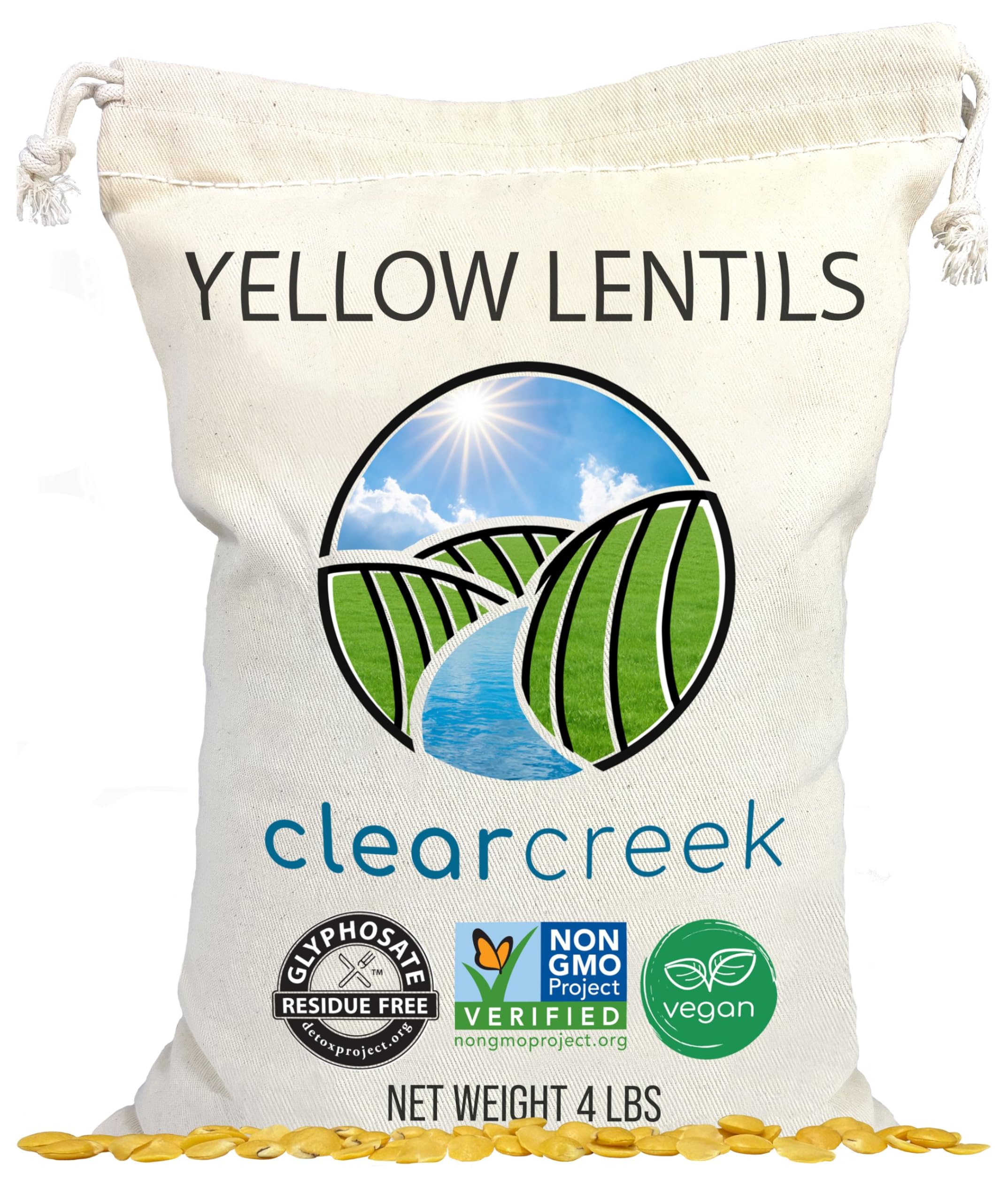CLEAR CREEK Yellow Lentils packaging close-up for storage