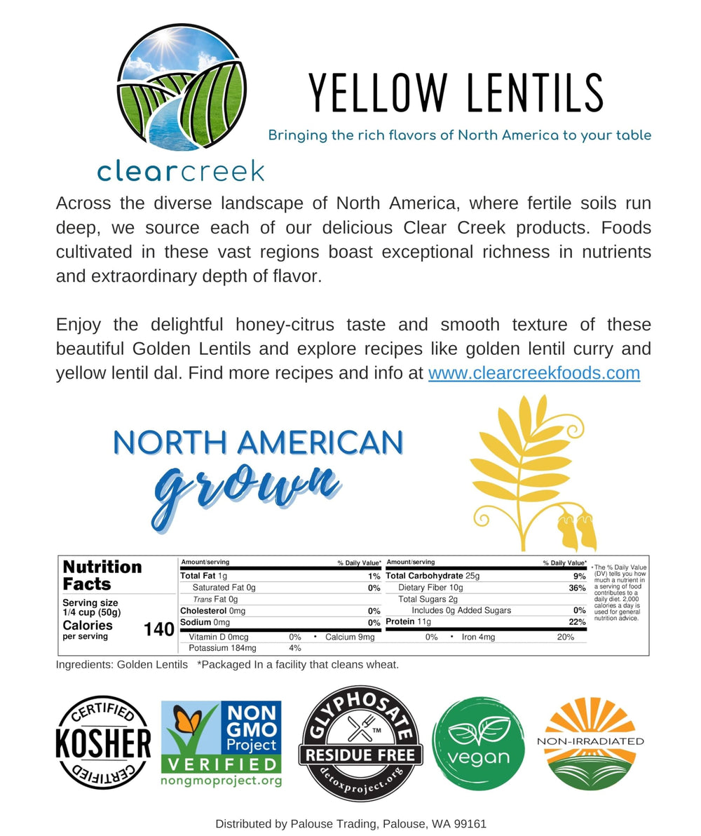 CLEAR CREEK Yellow Lentils cooked for soups and stews