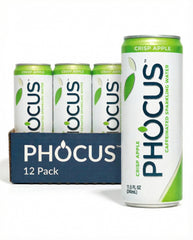 CLEAR CUT PHOCUS Crisp Apple can closeup shows zero sugar and natural caffeine.