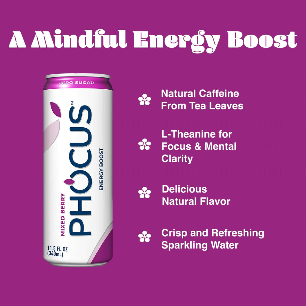 CLEAR CUT PHOCUS mixed berry close-up emphasizing natural caffeine from green tea