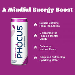 CLEAR CUT PHOCUS mixed berry close-up emphasizing natural caffeine from green tea