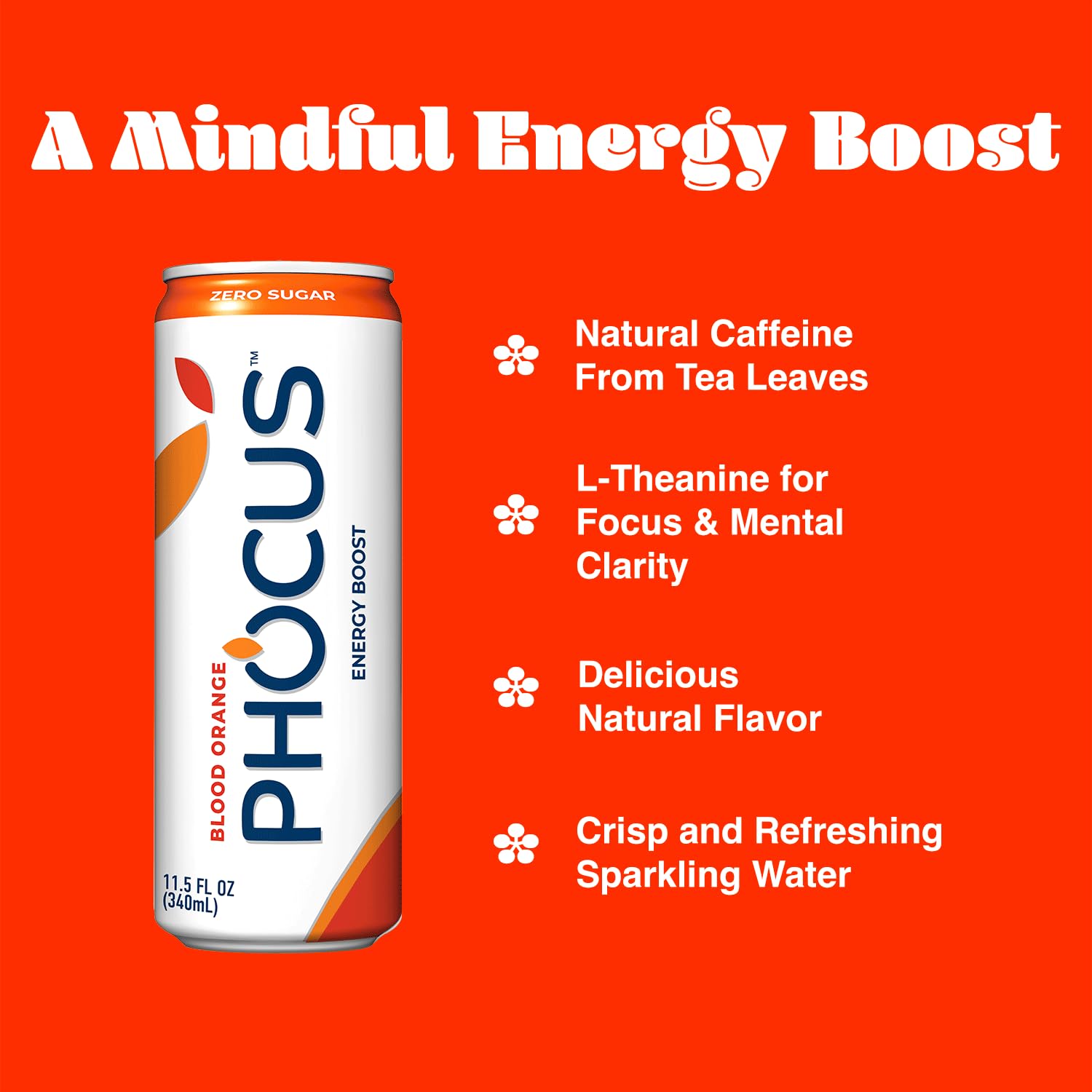 CLEAR CUT PHOCUS 12-pack display emphasizes convenient, zero sugar energy for busy days.