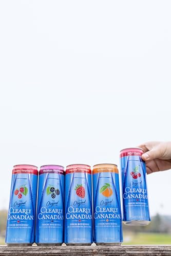 Clearly Canadian Wild Cherry 6-pack cans on display, refreshing sparkling mineral water for everyday moments.
