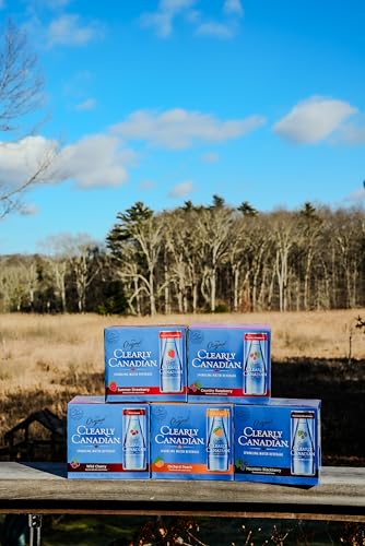 Clearly Canadian Wild Cherry can closeup, crisp bubbles and vibrant label evoke premium thirst-quenching relief.