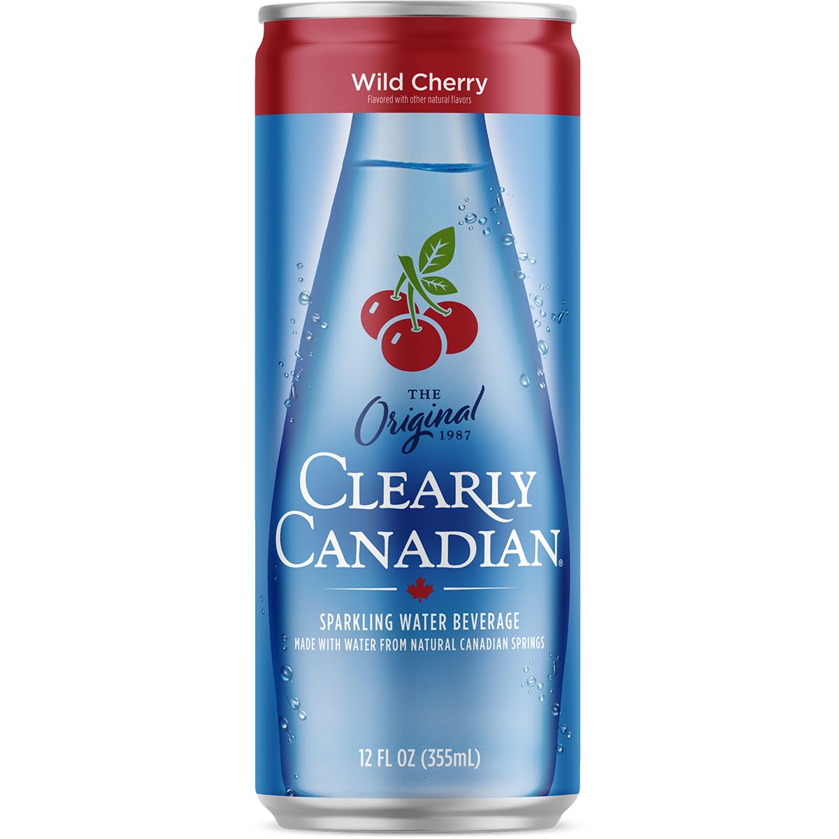 Clearly Canadian Wild Cherry drink served cold, crisp aroma inviting a refreshing sip.