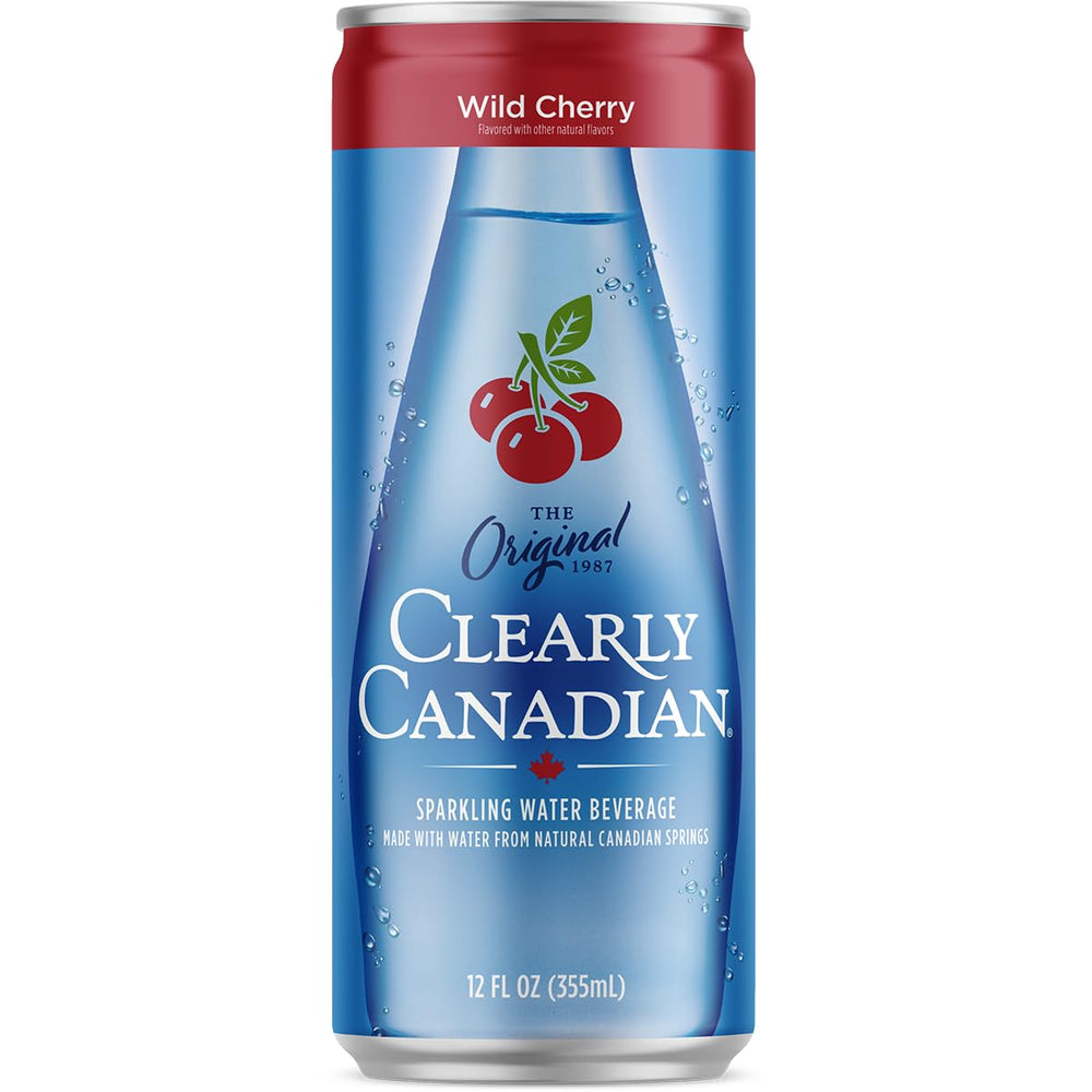 Clearly Canadian Wild Cherry drink served cold, crisp aroma inviting a refreshing sip.