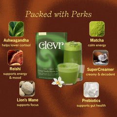 Clevr ceremonial-grade matcha latte hot prep ready in seconds.
