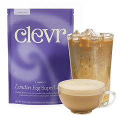 Clevr London Fog Latte tin and spoon, a premium blend for cozy mornings.