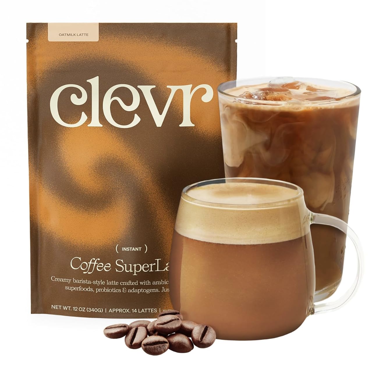 Clevr Mushroom Coffee cafe latte with oat milk for smooth energy.